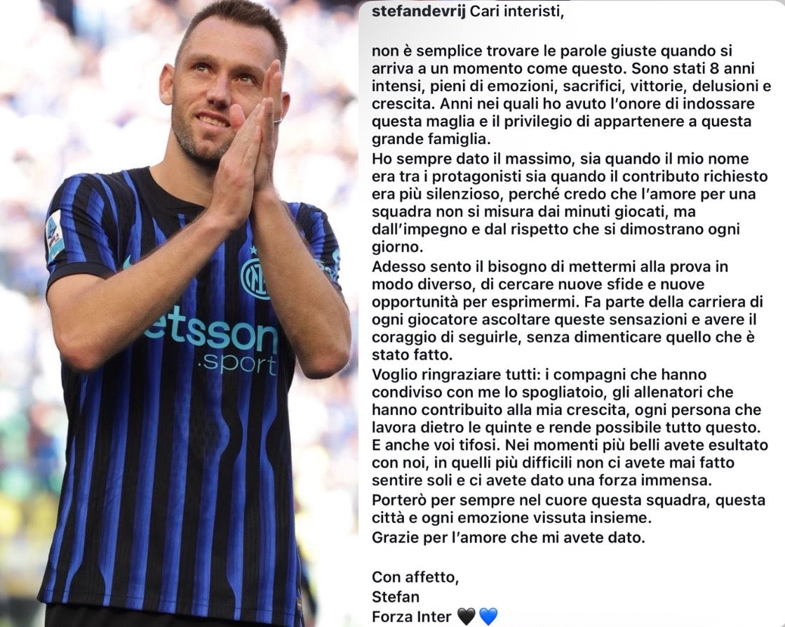 AmalaTV_'s tweet photo. Il saluto di Stefan DeVrij al mondo Inter.

Giocatore unico, un grande calciatore ma soprattutto un grande uomo.
Grazie 🖤💙 https://t.co/d73ABsN6lw
