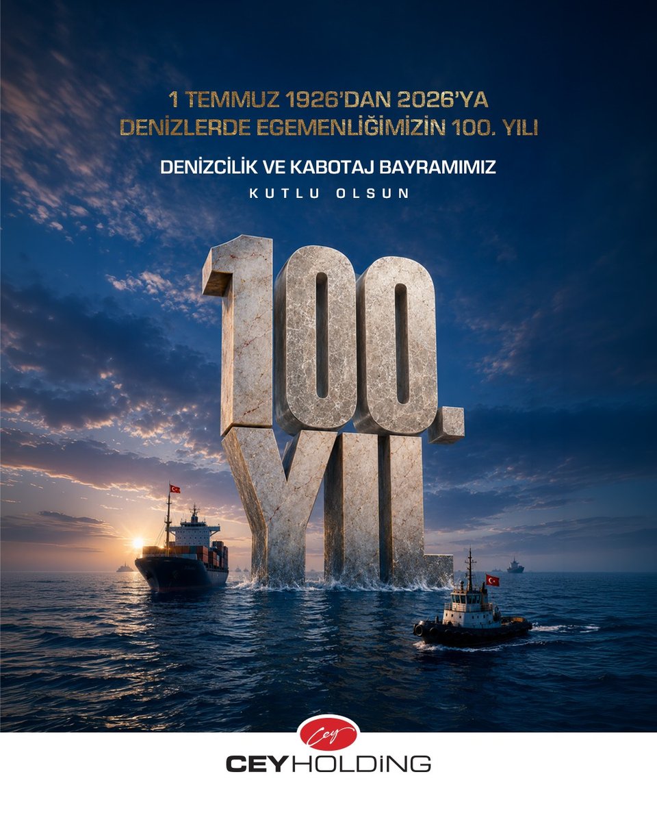 mesbasmersin's tweet photo. Denizlerde bağımsızlığımızın simgesi, geleceğe uzanan güçlü mirasımız... 🇹🇷

Denizlerde bağımsızlığımızın teminatı olan bu anlamlı mirasın 100. yılı kutlu olsun.

1 Temmuz Denizcilik ve Kabotaj Bayramı kutlu olsun.

#CeyHolding #Denizcilik #KabotajBayramı #KabotajKanunu #1Temmuz https://t.co/t21RCLrXaG