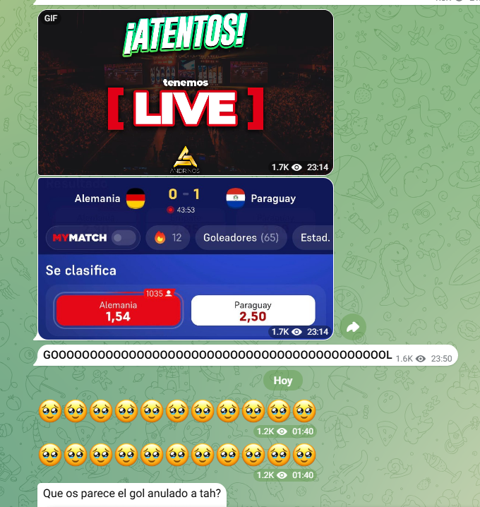 AlertaTipsters's tweet photo. Manda Alemania gana, siguiente mensaje "Stake Máximo".

Lo pierde, pone cuatro caritas, borra el mensaje.

Que os parece el gol anulado debería cambiarlo a que os parece el borrazo del stake?

Para todo lo demás, Andróginos Esports. https://t.co/xzOyg7xbX3