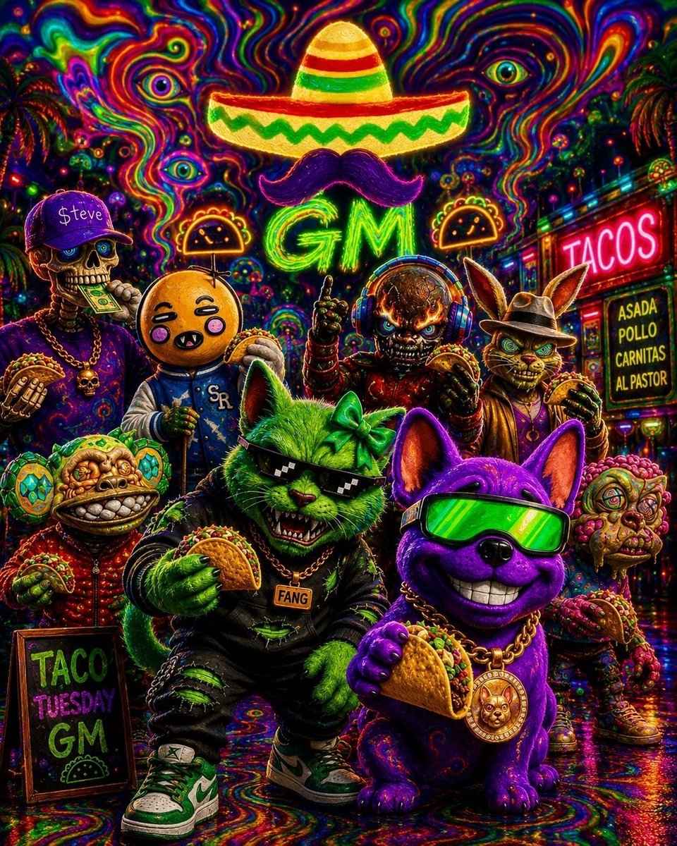 FERALlabs406's tweet photo. GM and happy trippy taco Tuesday squad! Enjoy your day and stay hungry for success 💯🌮🫡 https://t.co/YmJbH6C7f3