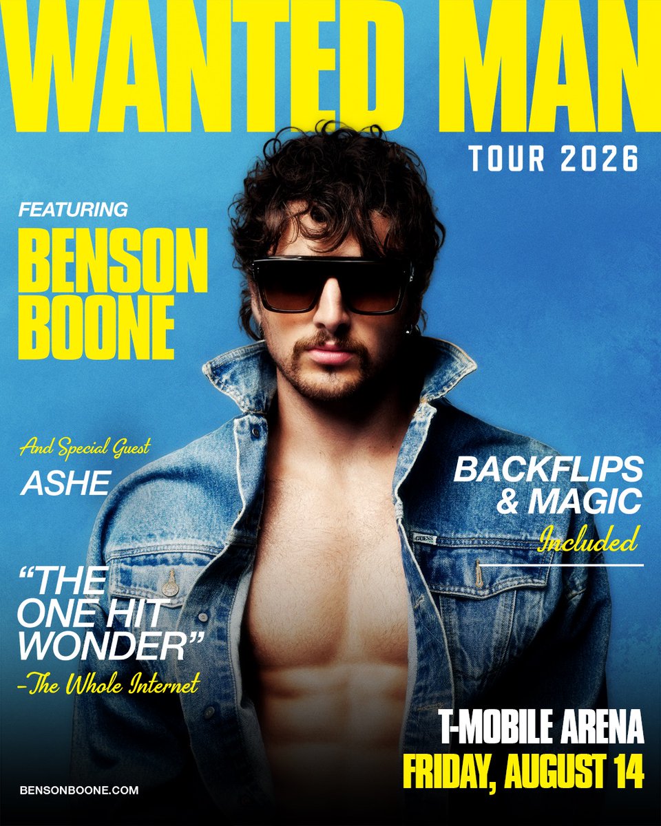 TMobileArena's tweet photo. Along with backflips and magic, @bensonboone is bringing @ashemusic on the road with him to T-Mobile Arena on August 14. Make sure to grab your tickets to have the time of your life! 

🎟️🔗 https://t.co/vRiDMPMkXr https://t.co/q1AgREI7JW
