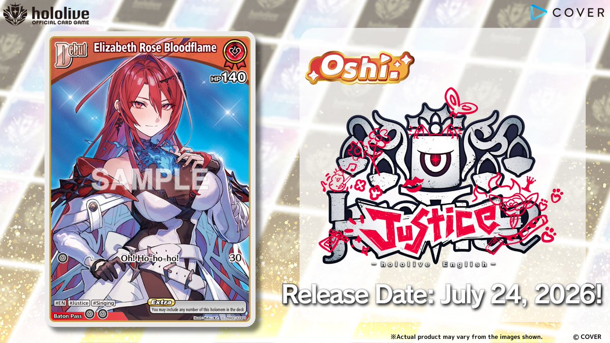 hololive_OCG_EN's tweet photo. 【#hOCG Card Reveal】
Introducing a card from the Start Deck Oshi Justice, releasing on Friday, July 24!

This time, it’s Debut holomem Elizabeth Rose Bloodflame! 💄

🔽 Product Details:
https://t.co/5Sl2a7zZdD

#hololive #ElizabethRoseBloodflame https://t.co/hHP4Rgdzoi