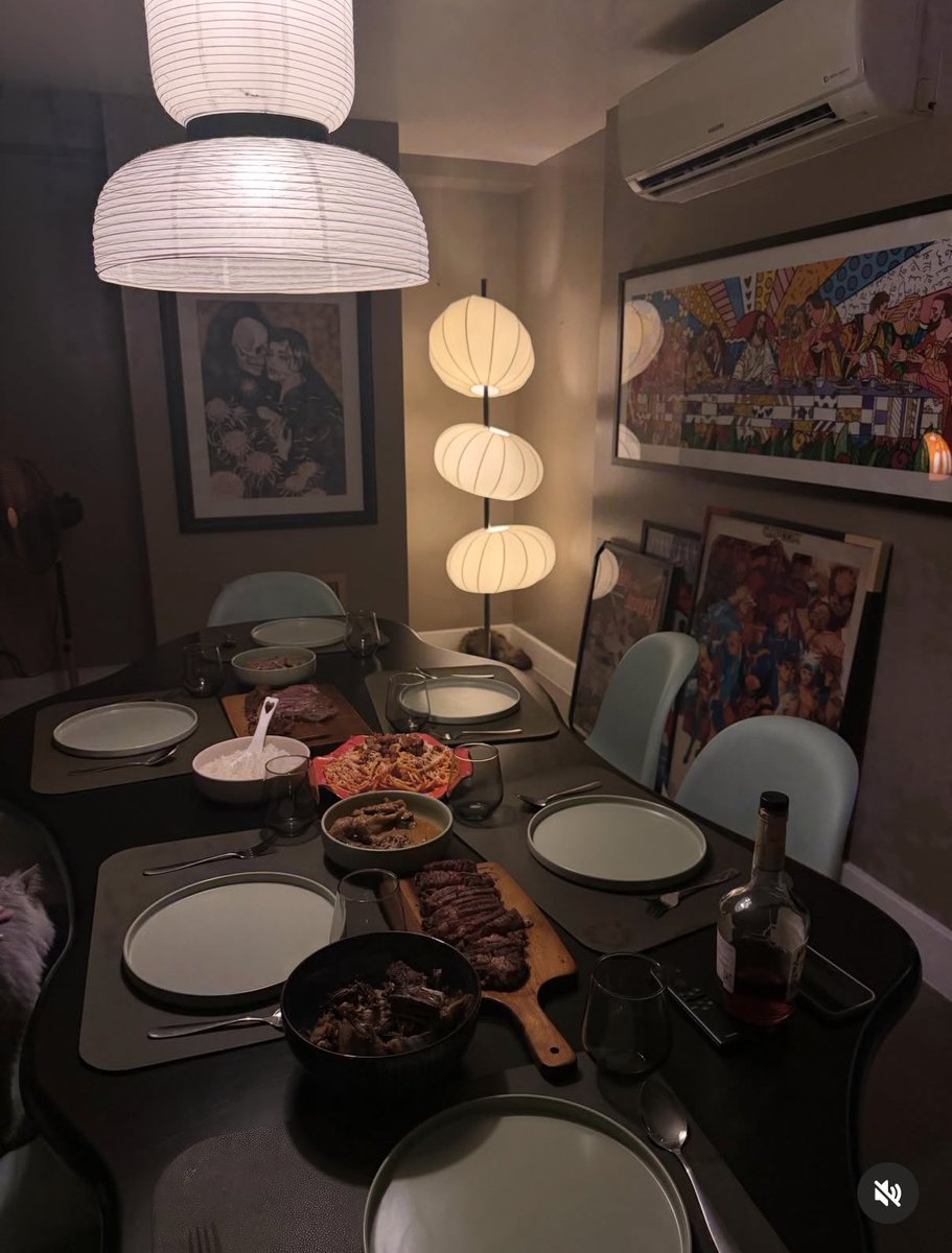 blairwaldorfs_'s tweet photo. would always remark how dj loves having friends over, but now learning na both him and kai are big fans pala of having extended friend groups over for meals.

that painting on the side is so mr and mrs addams 😂 welcome to their home, it says 🤓 https://t.co/0oa23MT2X6