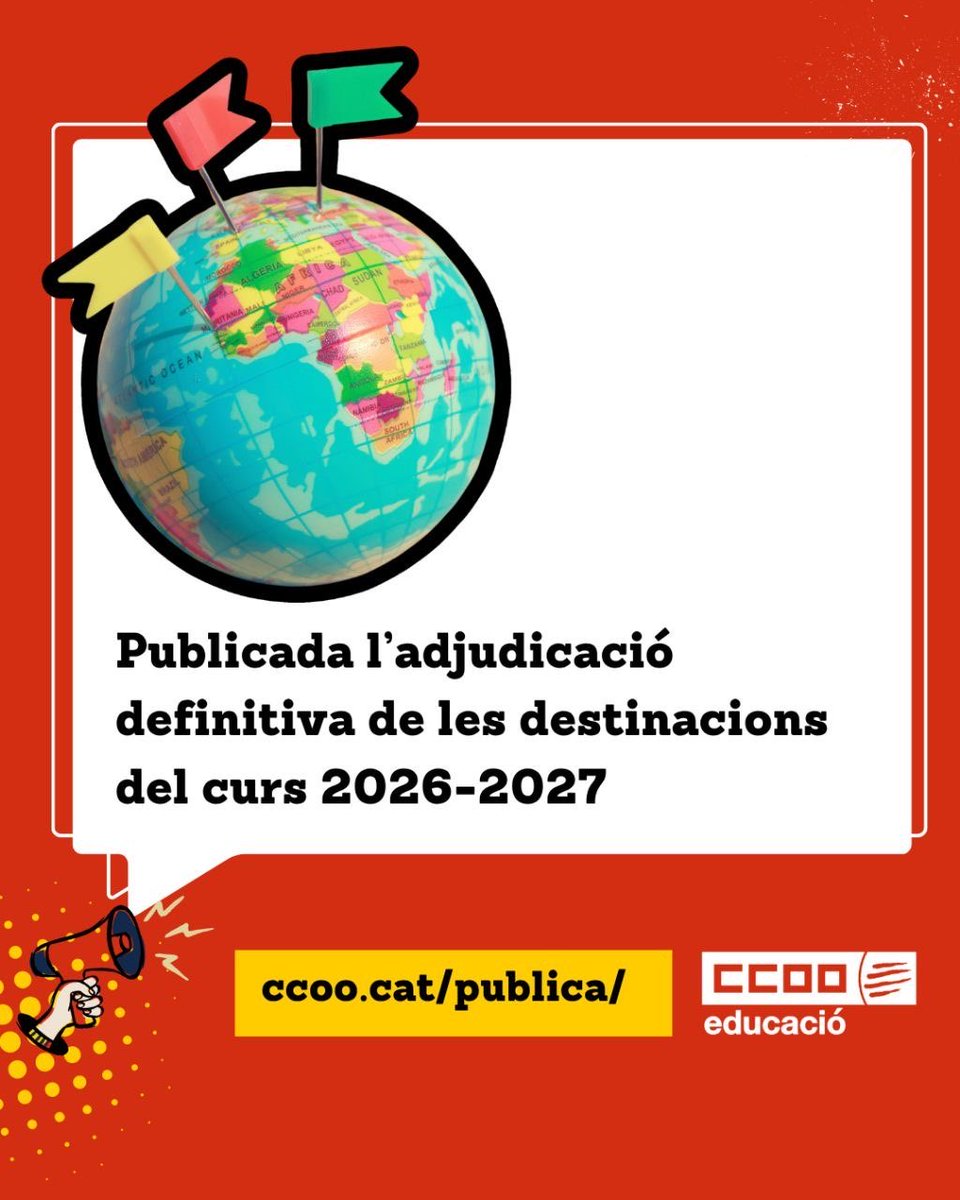 CCOOpublica's tweet photo. 🗣️ Publicada l’adjudicació definitiva de pel curs 26-27

❗️Les dotacions extra per el curs vinent, gràcies a l’acord del 9M, es cobriran al llarg de l’estiu per difícil cobertura
 📆 A finals de juliol i agost hi haurà els primers nomenaments telemàtics
🔗 https://t.co/yd1q2bOx7U https://t.co/UdR4ohhIMG