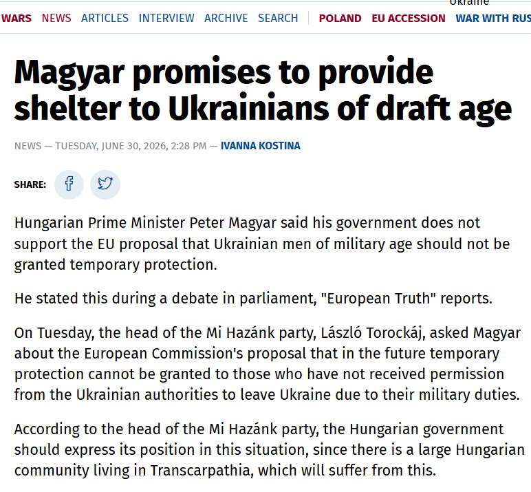 HavryshkoMarta's tweet photo. Ukrainian men, you have a friend in Hungary🫂

At last, a decent voice in this sea of militarism, profiteering, and geopolitical calculations dressed up in the comforting slogan, "Stand with Ukraine." https://t.co/7Mjgz5ucnR