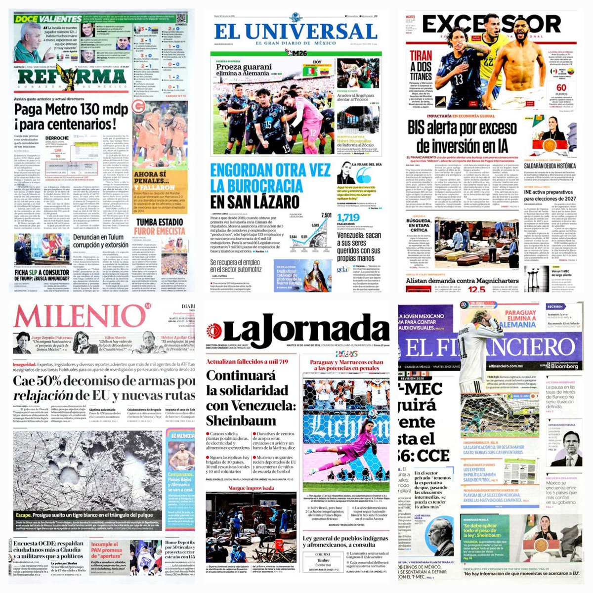 daniellemx_'s tweet photo. Prensa en México ... #Reforma #ElUniversal #Excélsior #Milenio  #LaJornada #ElFinanciero #30junio2026 https://t.co/cBvgnKbmAd