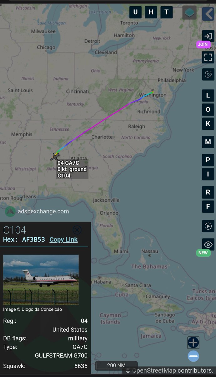 Borrowed7Time's tweet photo. USCG/DHS G700 reg 04 #AF3B53 as C104 en route from DC (KDCA) to Birmingham AL.
@sipjack1776 @LadyAstroJet https://t.co/sN1Q1RdY47
