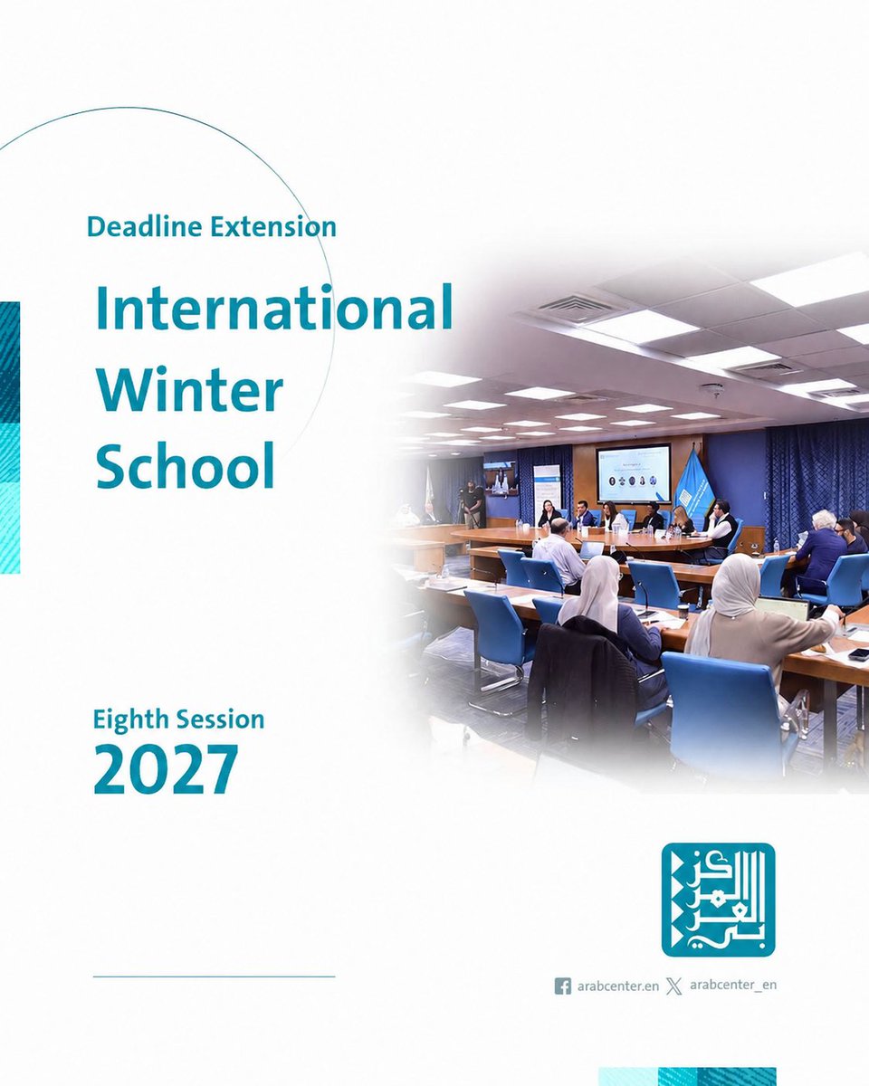 ArabCenter_en's tweet photo. ๐ข Extension of Application Deadline for the Eighth International Winter School #IWS8 2027:
The #Arab_Center for Research and Policy Studies is extending the deadline to submit applications for the eighth International Winter School, titled โMigrant Communities in an Age of Resurgent Nativism: Rethinking the Questions of Citizenship and Belonging,โ until 1 August 2026.
๐ School Date: 9โ14 January 2027.
๐ Venue: Arab Center for Research and Policy Studies, Doha, Qatar.
For applications and more detailsโคต๏ธ
https://t.co/DPEtz36FTF
