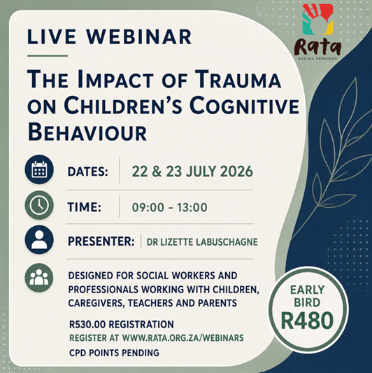 SocialRata's tweet photo. Traumatic experiences affect a child’s brain development, thinking patterns, learning, behaviour, relationships, and coping abilities. This informative webinar, designed for social workers and pro

Register now for our early bird special:
https://t.co/6JmfMLCcKW https://t.co/uiPA6bRw3l