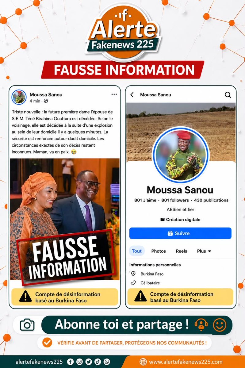 AkpaBenoit's tweet photo. 🏭🤥 L'usine à fake d'Ib Lolo a encore frappé !
La BIR C et ses sbires de l'AES et compagnie sont une nouvelle fois à l'œuvre.
Ne relayons pas les intox. Vérifions les faits avant de partager. 🔎⚠️
#FakeNews #Désinformation #Infox #FactChecking #AES #BIRC #VérifiezLesFaits https://t.co/UYtgia5PBT