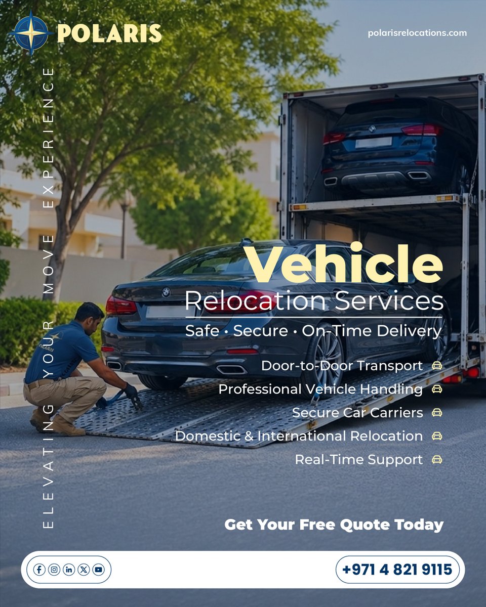PolarisReloc's tweet photo. 🚗 Moving to a new location within the country or abroad, but not sure how to get your car there?

From secure car carriers to door-to-door delivery, Polaris handles every vehicle with care and professionalism.

🌍 Locally or internationally

🌐 https://t.co/7r0wFpQ03J https://t.co/dCOkqSJzq6