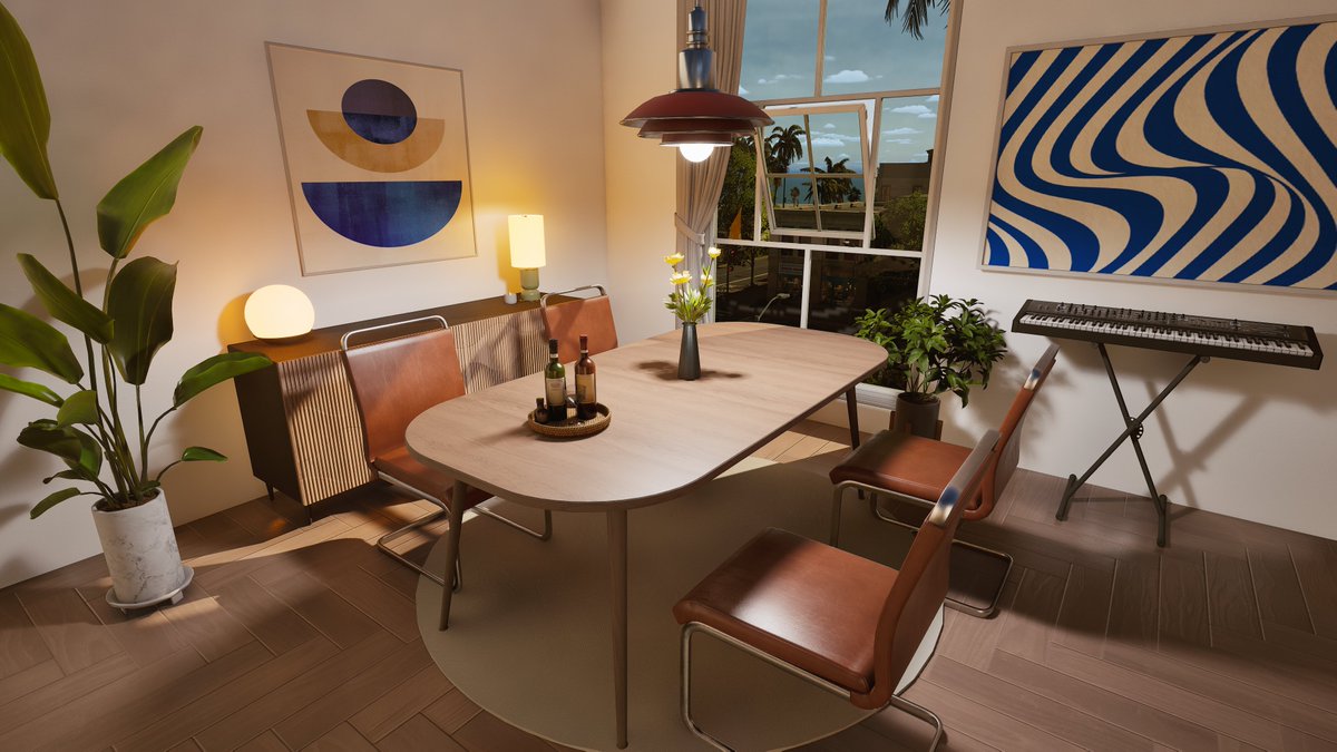 hiemmanicole's tweet photo. I built the same dining room in the Sims, Paralives and INZOI and woww this is such a good way to see the different styles of the games! https://t.co/ZvSGgz7SCh