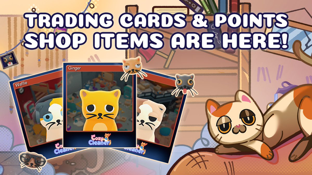Payoffgames's tweet photo. Trading cards and Points Shop items are here 🐱✨

Emoticons, animated avatars, and profile backgrounds to make your profile cozier 🧹

#steam #cozygames #indiegames https://t.co/gE2SCqMCMJ
