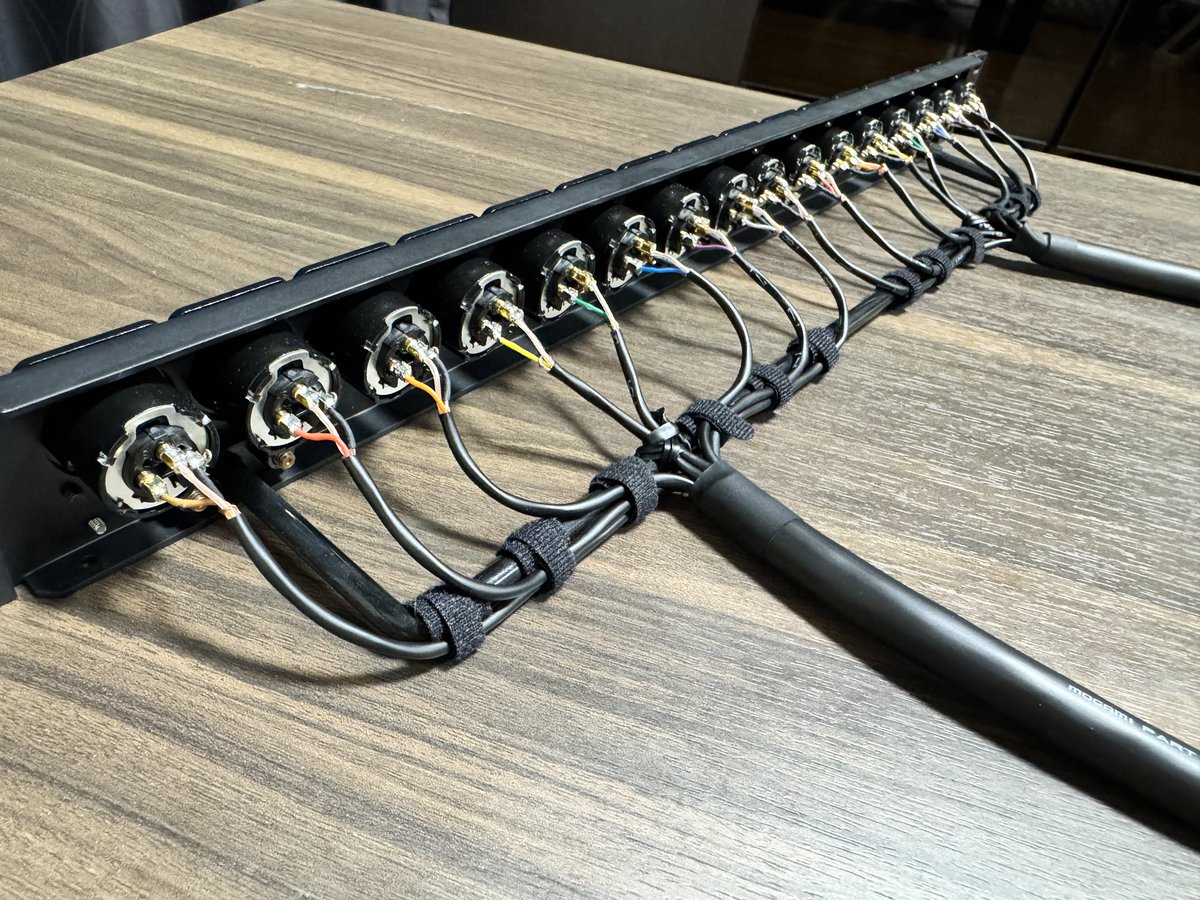 AizuPW's tweet photo. API500のモジュールのシャーシ用のコネクターボックス完成！D-Subケーブルのセンターをぶった斬って時短😍割とキレイにワイヤリングできました！

これでAPI500モジュールのマイクプリを増やしても安心してファンタム電源を入れられます！ https://t.co/UVFzILwDzL