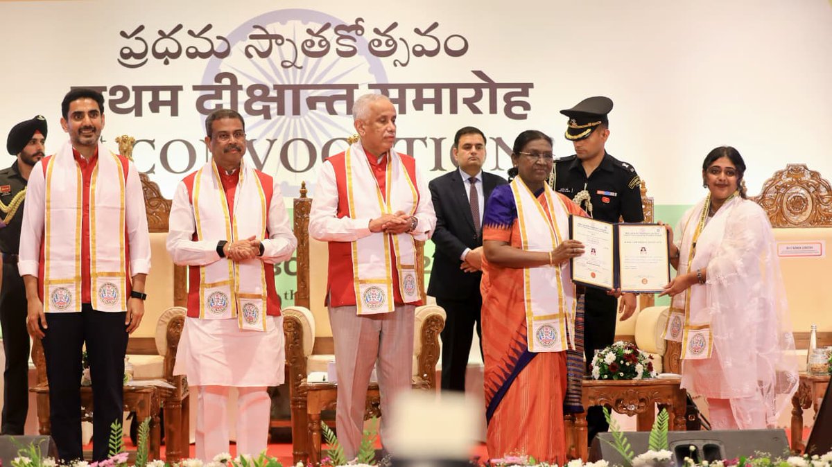 dpradhanbjp's tweet photo. Honoured to attend the First Convocation of the Central Tribal University of Andhra Pradesh in the august presence of Hon'ble President of India Smt. Droupadi Murmu Ji (@rashtrapatibhvn), Hon'ble Governor of Andhra Pradesh Shri S. Abdul Nazeer Ji (@governorap), Hon'ble Minister for Human Resource Development, Government of Andhra Pradesh, Shri @NaraLokesh Ji, Hon'ble Minister for Women, Child and Tribal Welfare, Government of Andhra Pradesh, Smt. @GSandhyarani_ Ji, Chancellor Shri Madan Lal Meena Ji and Vice Chancellor Prof. T. Srinivasan Ji.

This occasion is especially meaningful as I had the privilege of being present at the foundation stone-laying ceremony of the University's permanent campus in 2023. To see its first graduating cohort receive their degrees today is a testament to the remarkable journey and promise of this university.

The Central Tribal University of Andhra Pradesh truly reflects the spirit of the #NEP2020 by preserving India's tribal knowledge traditions and preparing young minds for the future.

Heartiest congratulations to all the graduating students. May you strive for excellence and contribute to the vision of Viksit Bharat envisioned by Hon'ble Prime Minister Shri @NarendraModi Ji.

Best wishes to the CTUAP fraternity for its continued journey of excellence.

#CTUAPConvocation #CentralTribalUniversity #ViksitBharat2047 #NEP2020