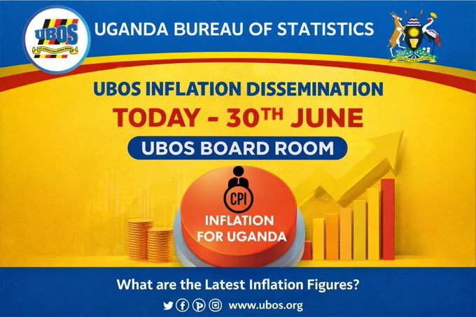 TrillUganda's tweet photo. #InflationinUganda
Are you curious about the current state of inflation?
@StatisticsUg will announce the results of the Consumer Price Index (CPI) for the year and month ending June 2026, follow us on social media.
Time: 11:00 AM EAT
Location: UBOS Board Room #UBOSUpdates https://t.co/GTFRxWR9Kz