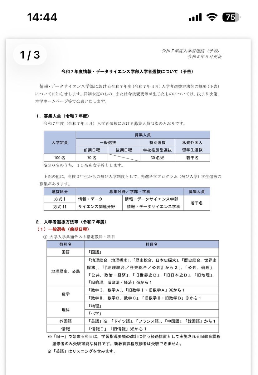 af5Kp2Vtqm12482's tweet photo. @NENENENE_ITF 千葉大のデータサイエンス学部の学校推薦型選抜において募集人員30名のうち半分に当たる15名が女子枠募集になっているんです。 https://t.co/GAKpxv9BFg