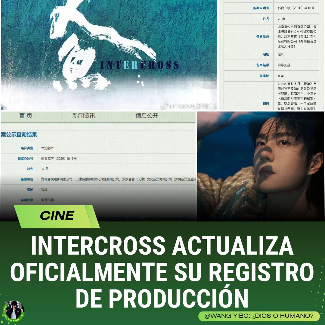 WYBDOH's tweet photo. La Administración Nacional de Cine de China publicó un nuevo registro y aprobación del guion de #Intercross (Mermaid / 人·鱼), la próxima película escrita y dirigida por #ChengEr, protagonizada por #WangYibo.
Aunque el rodaje de la película ya concluyó, el proyecto tuvo que ser registrado nuevamente debido a un cambio en su modalidad de producción. Originalmente, Intercross estaba clasificada como una producción nacional china; sin embargo, ahora pasó a ser una coproducción internacional, incorporando dos nuevas compañías al proyecto. Al tratarse de una categoría distinta, la legislación cinematográfica china exige realizar un nuevo proceso de registro y aprobación.
La nueva documentación también presenta una versión actualizada de la sinopsis. La historia continúa siguiendo a tres personajes cuyas vidas terminan conectándose: un joven que enfrenta un accidente inesperado durante el invierno en el noreste de China, un hombre de mediana edad que oculta una vida secreta en Hanói (Vietnam) y una familia en Hong Kong que lucha por salir adelante. En comparación con el registro original de 2023, el segmento que antes se desarrollaba en Japón fue sustituido por Hong Kong, aunque la estructura central de la historia permanece intacta.
En otras palabras, este nuevo registro no significa que la película tenga problemas, sino que actualiza oficialmente la documentación del proyecto tras su cambio a coproducción internacional, representando un nuevo paso antes de su estreno.
#王一博 #Intercross #Mermaid #人鱼