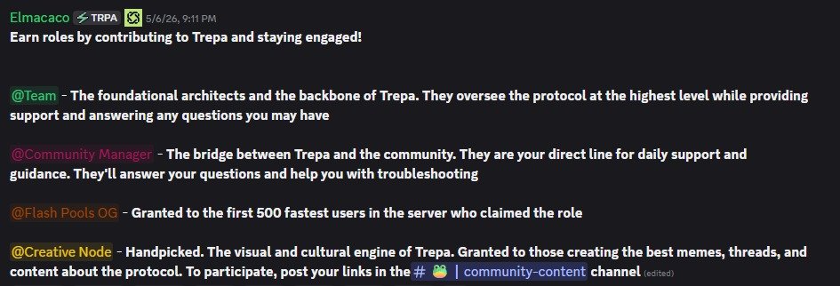 ChainedNinja's tweet photo. Discord Roles
@trepa_io  has announced the launch of its Discord server. You can be active on the server as a content creator and earn the Creative Node role to be eligible for airdrop

1. Join Discord and post your work in the ┃community-content channel: https://t.co/XV7gEJLIUN https://t.co/JBOiKF3RmN