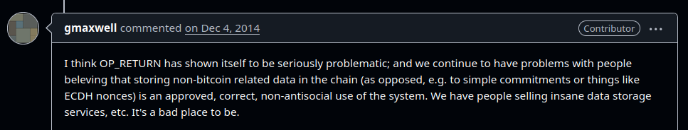 oomahq's tweet photo. It's relevant because raw multisig and P2PK are the script types that are used for embedding data in fake pubkeys.

And there is no "multi-million dollar industry" in putting horseshit onchain, the smallest resistance from the reference implementation would send them packing. This is a barnacle that has been allowed to exist and grow.

I'm not speculating here, there were altcoins with an inscription problem in early 2023 and they all filtered the newly discovered vulnerabilities and moved on to work on more important things, while the Bitcoin reference implementation forced this ever-increasing problem on its community.

BIP-110 simply forces some its old sanity back on Core.