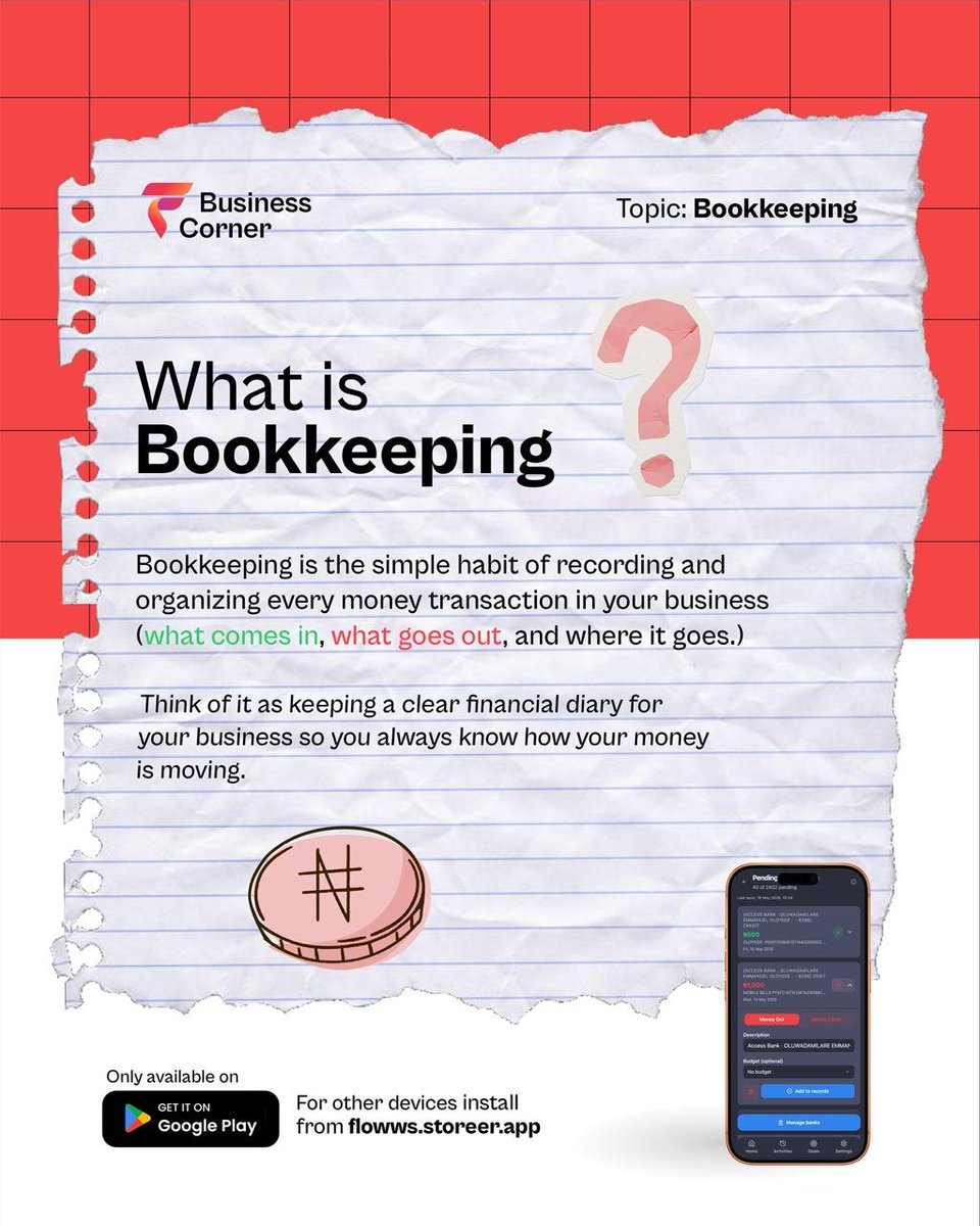 getflowwfinance's tweet photo. Topic: What is bookkeeping?
Bookkeeping is all about keeping track of financial transactions, like income and expenses, for a business or organization, and why does it matter? Swipe left. Follow for more business tips!
#moneyhabits #FinancialLiteracy #FlowwFinance #Bookkeeping https://t.co/ue6Ur3PAoS