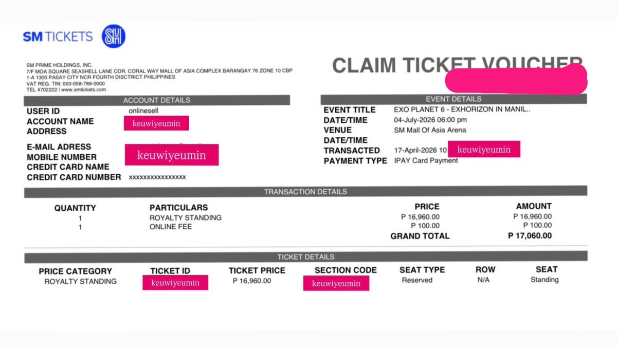 keuwiyeumin's tweet photo. wts/lfb

EXhOrizon in Manila
DAY 1 - July 4, 2025

ROYALTY STANDING O

Physical Ticket CLAIMED
Can do meet-ups: BGC / Binondo

reply here or dm to buy! 

#EXO #엑소 #weareoneEXO #EXOPLANET #EXhOrizon #EXhOrizoninMANILA https://t.co/lz6AldUV6a