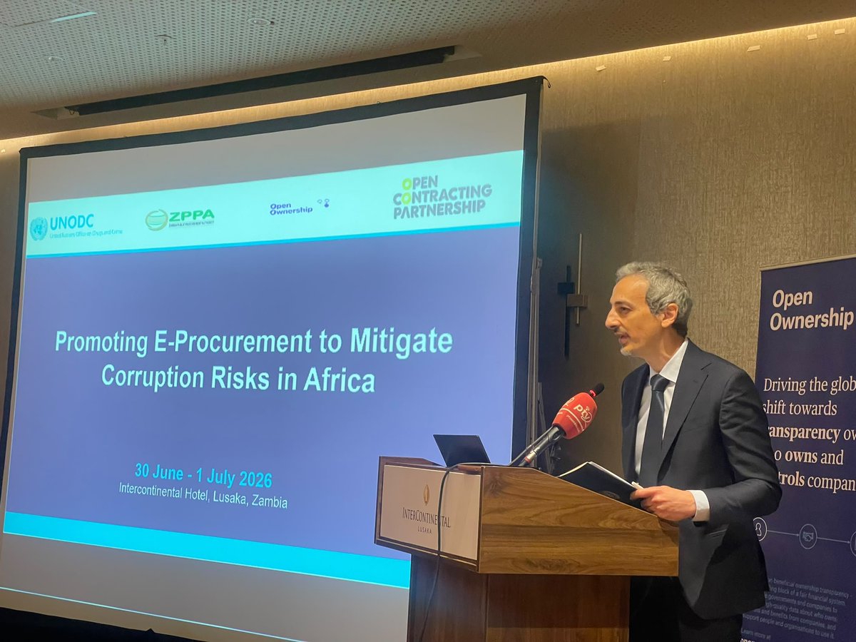 UNODC_ROSAF's tweet photo. 🌍 Representatives from 12 African countries have gathered in Lusaka to advance transparent, efficient and accountable public procurement through digital transformation. Co-organized by @UNODC_ROSAF, @ZPPA_Zambia, @OpenOwnership and @opencontracting , the conference is made possible with the generous support of the Governments of 🇳🇴 Norway and 🇩🇰 Denmark, including @NorwayinMalawi and @DKinSA. Together, we’re strengthening integrity across Africa. #eProcurement #AntiCorruption #OpenContracting #SDG16 #UNCAC