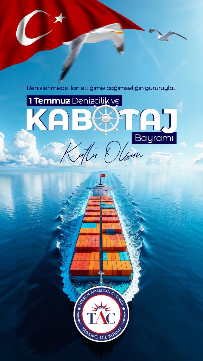 tacdilofficial's tweet photo. Denizlerimizde ilan ettiğimiz bağımsızlığın gururuyla... 
1 Temmuz Denizcilik ve Kabotaj Bayramı kutlu olsun!

🌐 https://t.co/GQUbLIzzCo
  📞 0850 80 80 453

#TAC #TACDil #KabotajBayramı #1Temmuz https://t.co/ysTJc5TQZV