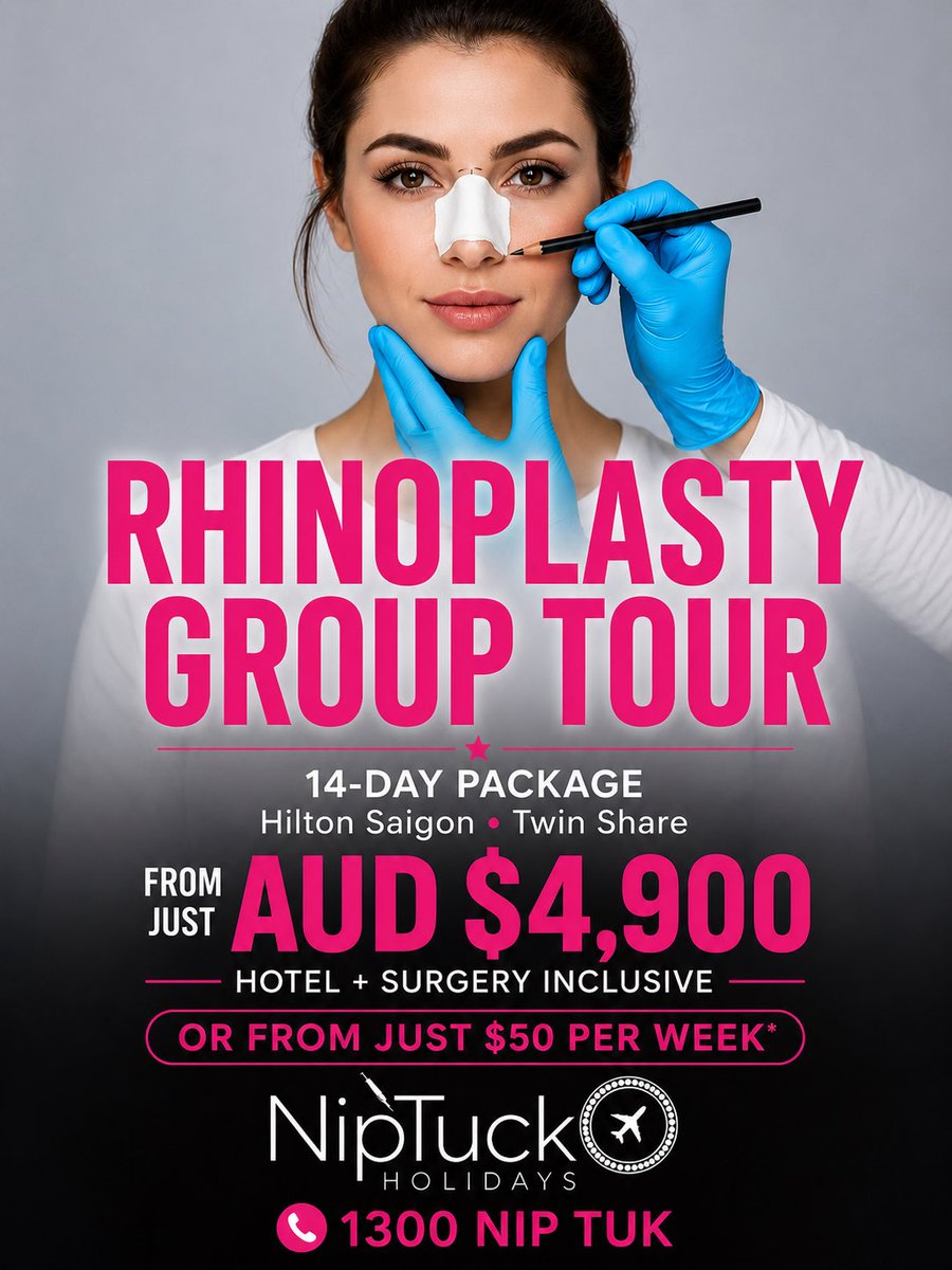claire_int's tweet photo. 🇻🇳  Rhinoplasty in  Vietnam ‼️

⭕️Surgery + hotel  $4,900 AUD

⭕️  $50 per week
: https://t.co/z3qzCkC8Us

⭕️ 13 nights- Hilton for the Stay™

⭕️  City International Hospital 

☎️ Inquire now: https://t.co/9CuUxLOg5B

☎️ 1300 647 885

#NipTuckHolidays #HiltonForTheStay https://t.co/OdwiWo4MQv