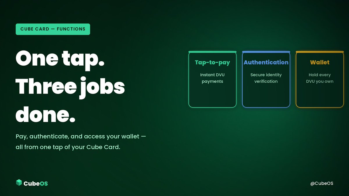 cubeoss's tweet photo. Pay, authenticate, and access your wallet — all from a single tap of your Cube Card. No separate devices, no separate apps, no friction.
#CubeOS #Cfuel #CubeCard #TapToPay #DigitalValueUnits https://t.co/Nmgt5jWVQC