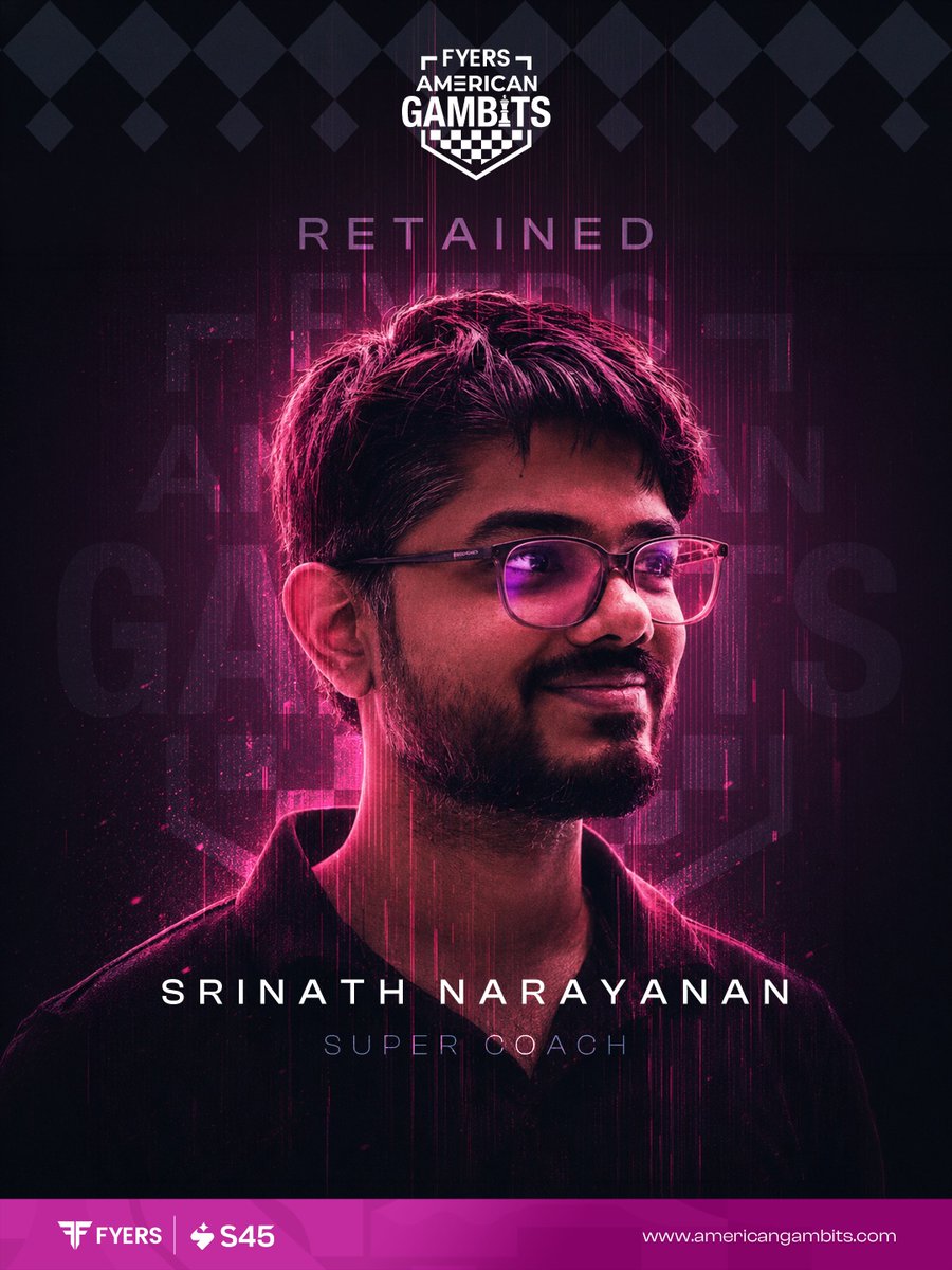 AmericanGambits's tweet photo. The Mastermind of the Gambits stays to lead from the sidelines.

@srinathchess is RETAINED!

#FyersAmericanGambits #Fyers #S45 #SrinathNarayanan #Retained #TechMCGL

@GCLlive @fyers1 @S45IBank https://t.co/7K8FApxBFC