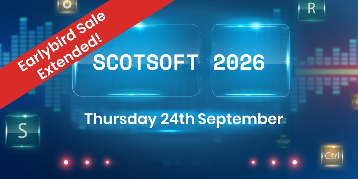 scotlandis's tweet photo. ***Earlybird Tickets Extended***

Yes, that's right - we're extending the deadline for our earlybird tickets till 31st July!

With much of our exciting agenda now released, what are you waiting for?

View our #ScotSoft2026 lineup below &amp; book tickets now!
https://t.co/Dk3Rq17zQK https://t.co/6pUb2y7UiY