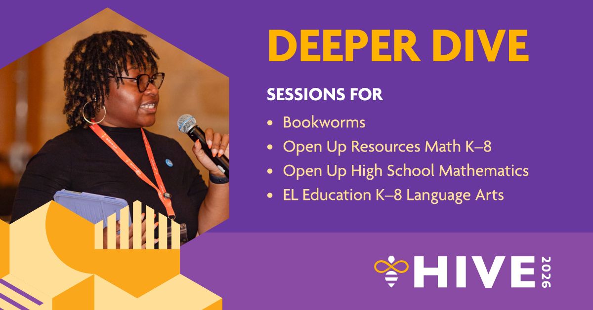 openupresources's tweet photo. Not every session is built the same, and that's intentional. 🐝

At HIVE, breakout sessions are designed around where you are in the work. New to the curriculum? Dive In. Already in the practice and hungry for more? Go Deeper. https://t.co/M2sYhyLcXv
