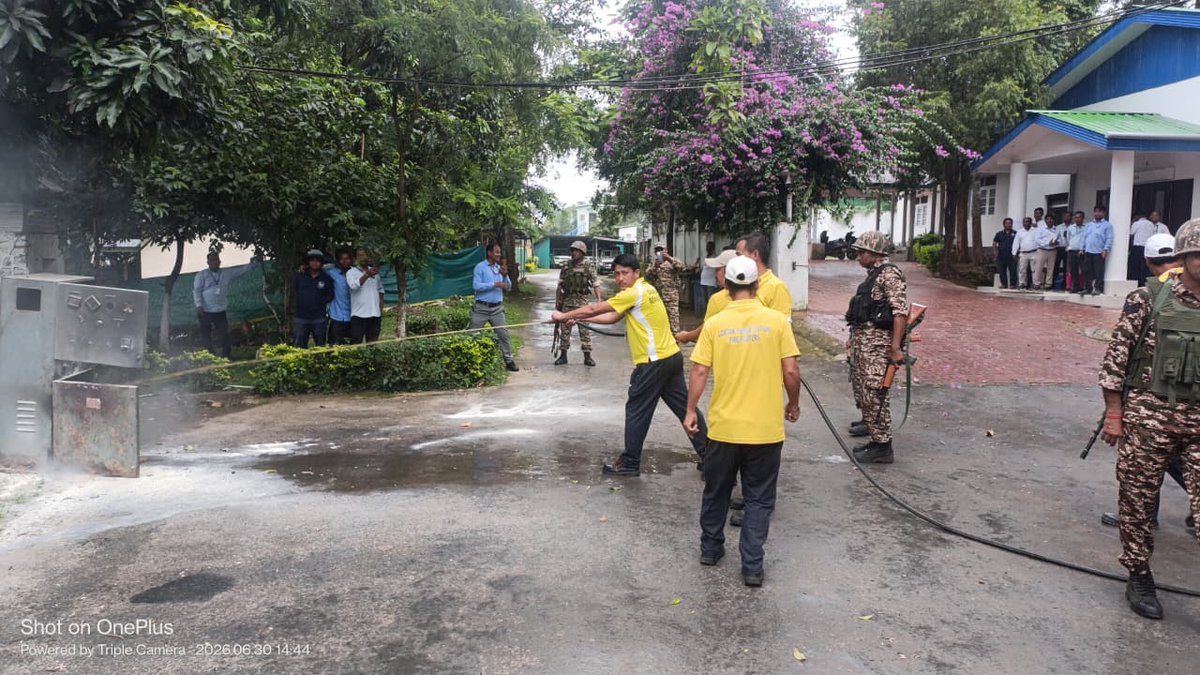 Crpf32's tweet photo. A Joint fire fighting extinguishing rehearsal Conducted in NHPC premises at Loktak on 30/06/2026 which the fire brigade NHPC and 32 Bn.CRPF Participated, doused the fire in collaboration with NHPC and their staff. #CRPF #ServingNation https://t.co/398xi2Z1yH