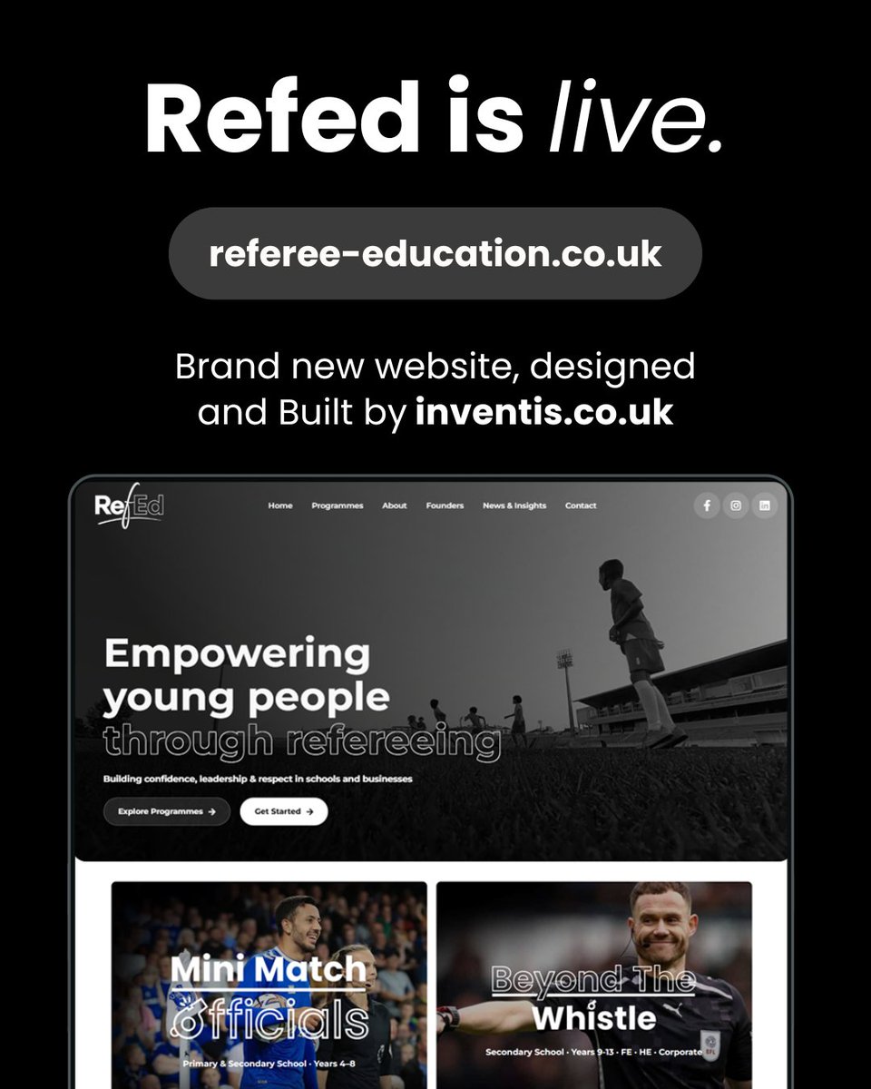 InventisUK's tweet photo. New website, just dropped. Referee Education Ltd is live - built to inspire the next generation of leaders.
Bespoke design. UK based support. No large upfront costs.

👉 https://t.co/Cf6sauuhrE https://t.co/39IPLNSQYI
