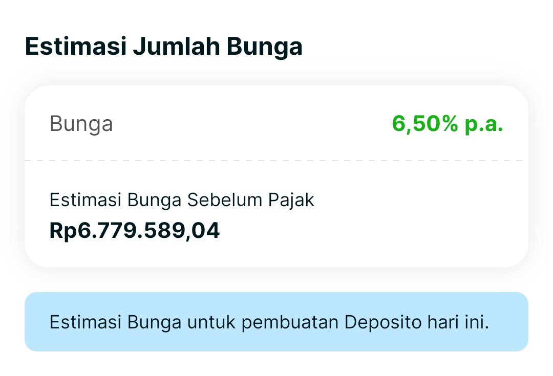 txtdarigenz97's tweet photo. Fun Fact
Jika kamu investasikan uang Rp1,27 miliar ke deposito, maka:
- Bunga kotor =  6,7 juta/bulan
- Bunga bersih = 5,5 juta/bulan

Kamu masih bisa mendapatkan 5,5 juta tanpa perlu:
- kerja full-time 9-5
- ngerasain capenya macet"an
- dimarahin atasan, dll

Itulah kenapa orang kaya lebih muda jadi makin kaya dari pada orang miskin yg lagi berjuang untuk jadi kaya