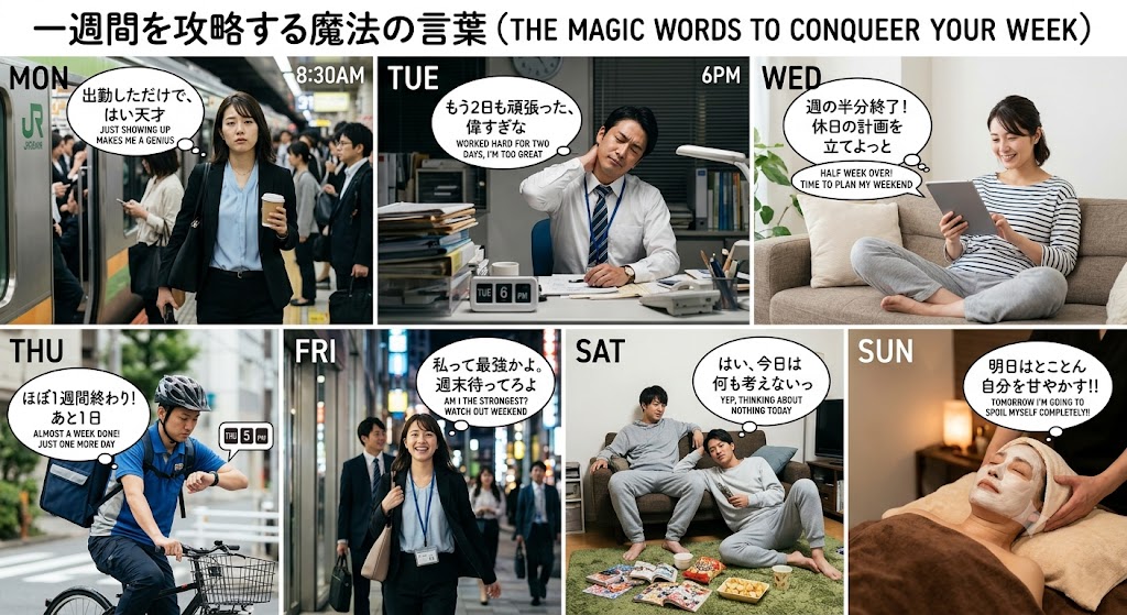 kenji_compass's tweet photo. 一週間を攻略する魔法の言葉 https://t.co/qFOPqmkKJO