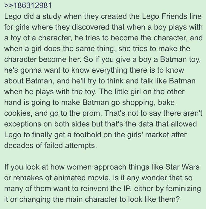 eldarmark's tweet photo. @First_alphas There's a 4chan greentext about how Lego finally figured out how to sell to legos and it explains all of it.

Women basically took over administrative roles after MeToo, and women only want to replace characters with themselves, they lack empathy for others.

So they do. https://t.co/FR59Eblzos