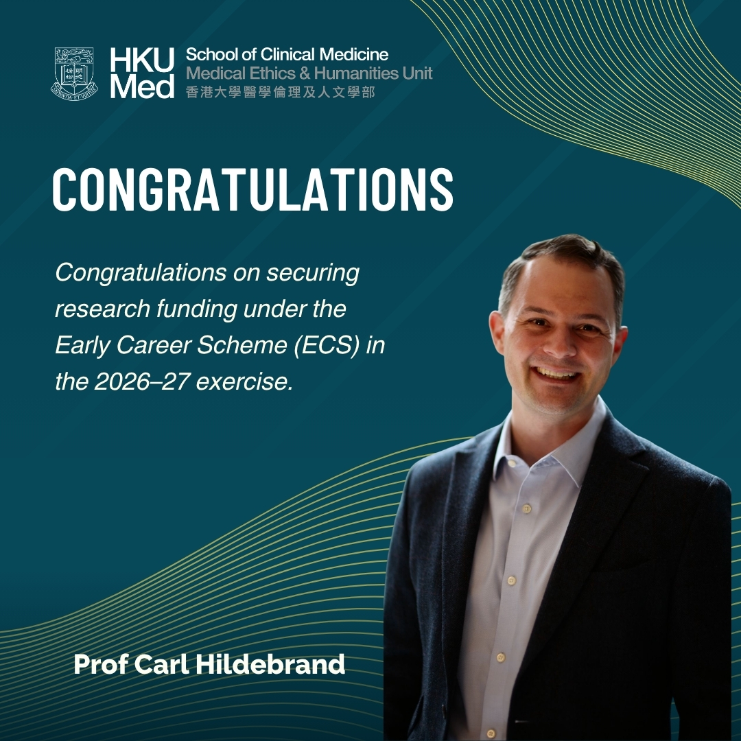 hku_mehu's tweet photo. 🎉Early Career Scheme (ECS) for 2026-27🎉

We are delighted to extend our congratulations to Prof Carl Hildebrand @CarlHbrand, who has secured research funding through the Early Career Scheme (ECS) in the 2026-27 exercise.

Research project: "Kant, Sympathy, and the Moral Life" 

#MEHU #HKUMed #HKU #Research #ECS