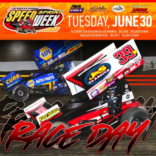 PASpeedWeek's tweet photo. It's RACEDAY for Night #5 at @gviewspeedway 

Tonight's Schedule
• Reserved Ticket Holders Enter: 4:30 PM
• Gates Open: 5:00 PM
• Racing Starts: 7:30 PM https://t.co/XK0XdiKHq2