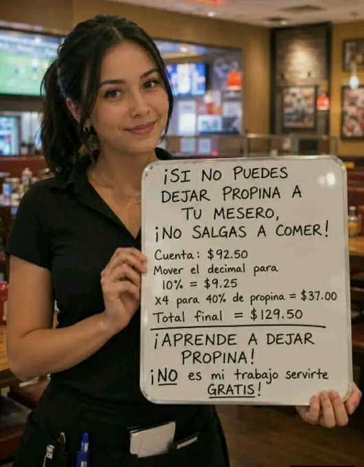 01AMINOWANA's tweet photo. GRATIS NO EXISTE 

EL RESTAURANTE TE REMUNERA PARA SERVIR 

LA PROPINA SE GANA

CON ESOS MODOS 
 "TRIUNFARAS" https://t.co/T3tjLqsO9a