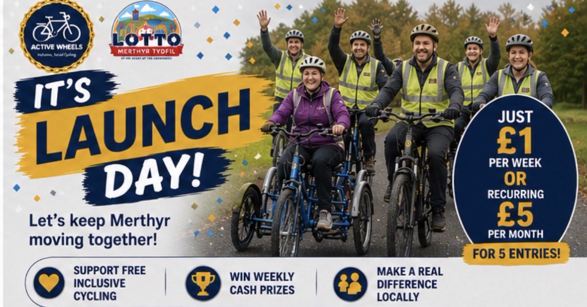 active_wheels's tweet photo. It was brilliant to be one of the first community groups to sign up and launch the Merthyr Lotto today. For every £5 recurring monthly ticket bought through the Active Wheels link we will receive £26 per year. 

Use the QR code to sign up and please share far and wide 👍 https://t.co/tYiXylgztg