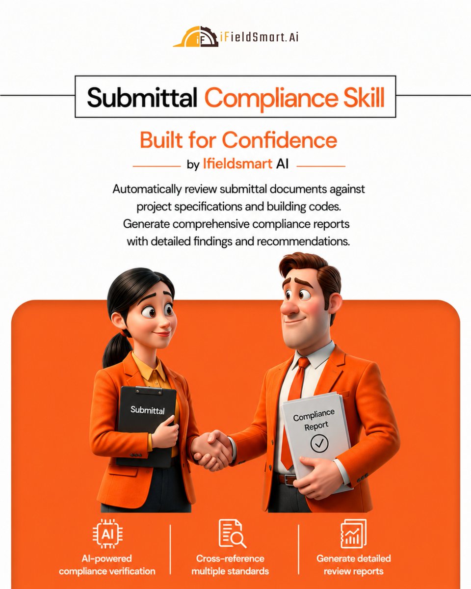 iFieldSmart_'s tweet photo. Submittal reviews, simplified.
โ AI-powered compliance verification
โ Cross-reference specs & drawings
โ Detailed review reports in minutes
Explore iFieldSmart AI: https://t.co/FxA1x838QH
#ConstructionTech #ConstructionAI #Preconstruction https://t.co/lW77Mgmq9C