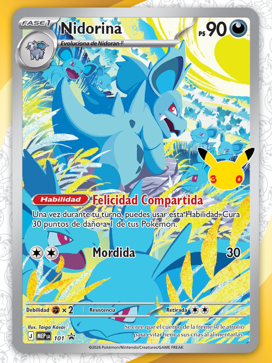 Pokemonlatam's tweet photo. ¡Este día 30 celebraremos al Pokémon #️⃣0️⃣0️⃣3️⃣0️⃣ con la expansión Celebración de los 30 años de JCC Pokémon! ¿Cuántas Nidorina pueden encontrar? 👀 https://t.co/B6s8tOuh5N