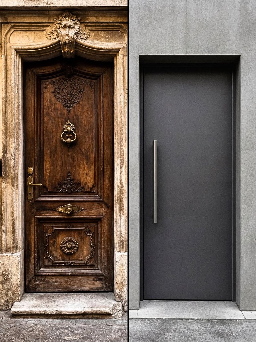 Parisianaes1's tweet photo. The contrast says everything.

Left: a door that feels like art.
Right: a door that feels like a prison cell.

We lost something important along the way https://t.co/IvN5cTSiRz