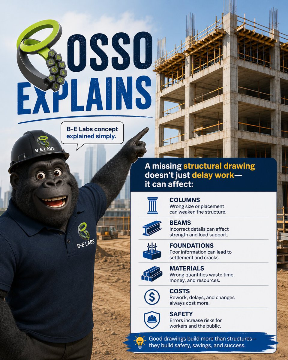 ossoRWA's tweet photo. A missing structural drawing doesn't just delay work it can affect columns, beams, foundations, materials, costs, and safety.
@B_E_Labs 🤝 https://t.co/bWjj7AL4Jr