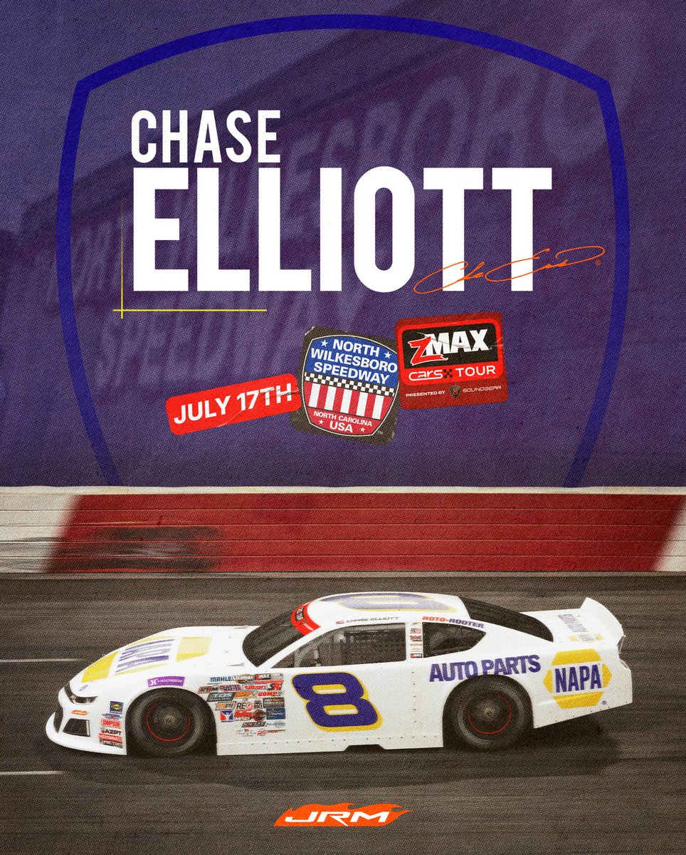 joe_srigley's tweet photo. NEWS: @ChaseElliott will run the zMAX @CARSTour event at North Wilkesboro on July 17, driving the No. 8 NAPA Auto Parts Chevrolet for @JRMotorsports. https://t.co/1ofrClRrC7