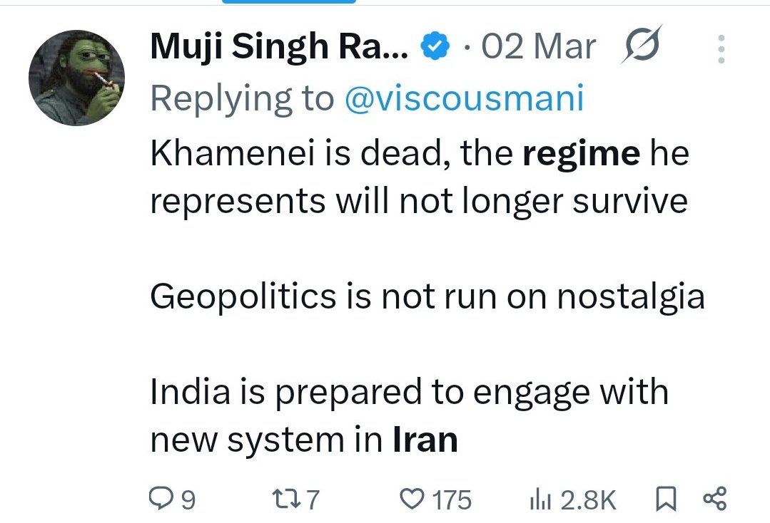 ShivamMish78313's tweet photo. I have no problem with retarded takes. You already have enough. But why does your own conspiracy have neither head nor tail? Lmao.

This guy was celebrating regime change and the IRGC's collapse in early stages. https://t.co/YdfBS43oEp