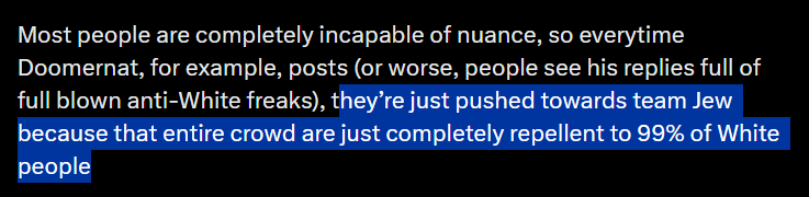 FanoftheEraGal's tweet photo. This is rich coming from the jew defender who latches on to a jewish produced revenge porn film because it appeals to his antisocial tendencies. 
Most White people, including myself, find your people's impotent fantasies about destroying all "nons" to be disgusting. https://t.co/EIdmPW0b31