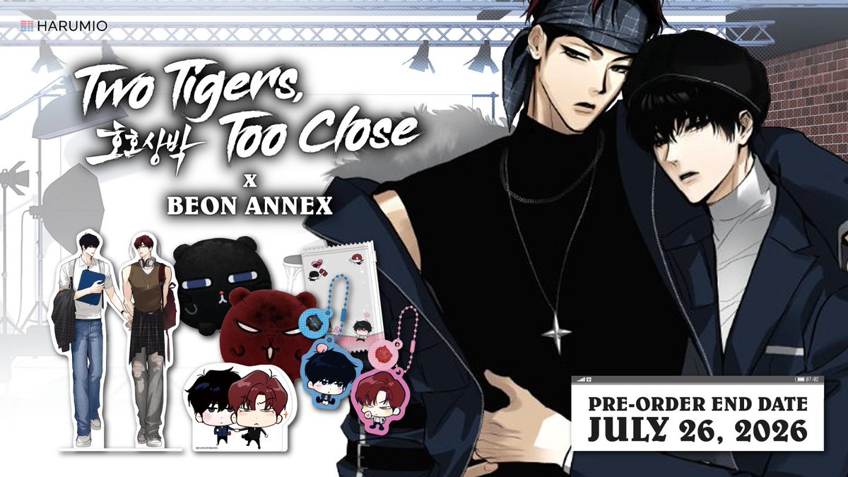 HarumioKorea's tweet photo. From Secrets to Soulmates: #TwoTigersTooClose Merch!
Feel the fierce, slow-burn chemistry between Kang Jihwan and Han Yuseong with apparel, collectible photocard and ID sets, dumpling dolls, and Idol AU acrylic stands!
Link in comment!
Pre-order ends 26th July 2026. https://t.co/3NRX5eMRcp